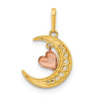 14K Two-tone CZ Moon Heart Pendant-YC1467