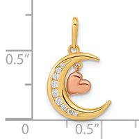 14K Two-tone CZ Moon Heart Pendant-YC1467