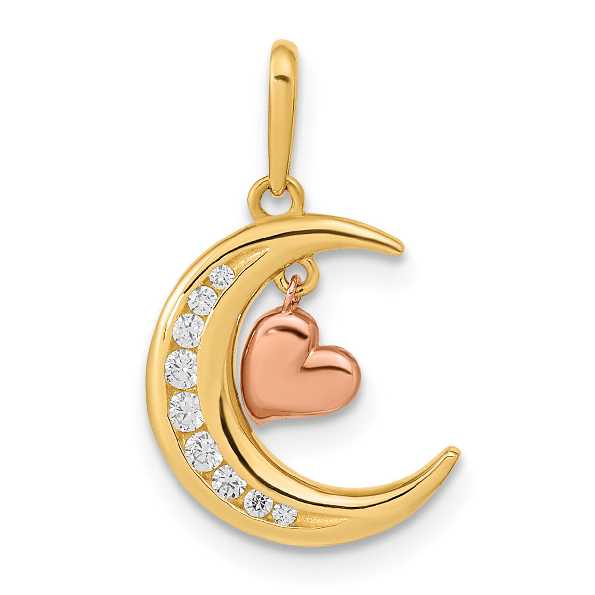 14K Two-tone CZ Moon Heart Pendant-YC1467