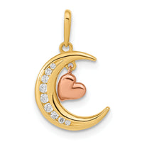 14K Two-tone CZ Moon Heart Pendant-YC1467