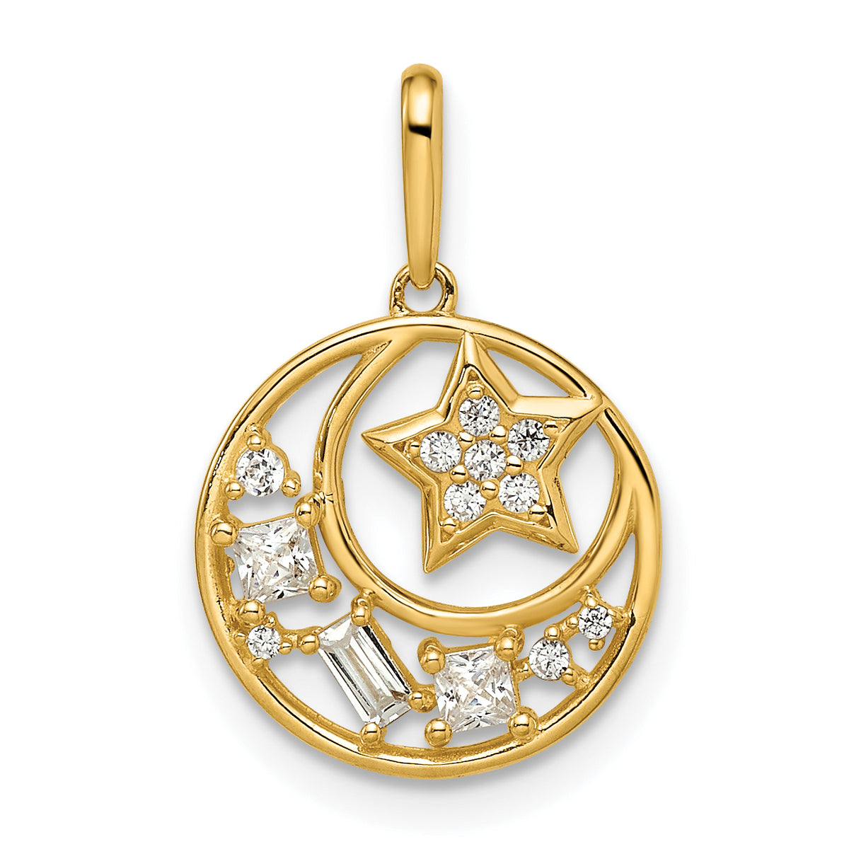 14k CZ Star & Moon Pendant-YC1469