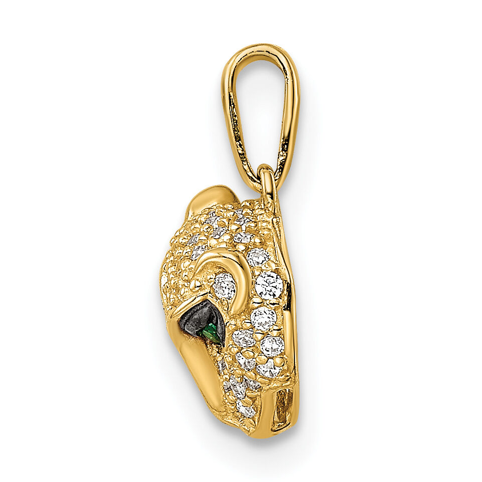14K Polished Green & White CZ Lioness Head Pendant-YC1474
