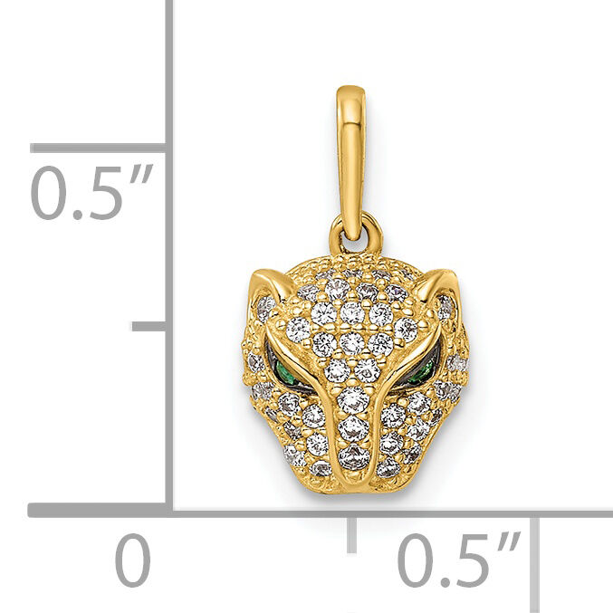 14K Polished Green & White CZ Lioness Head Pendant-YC1474