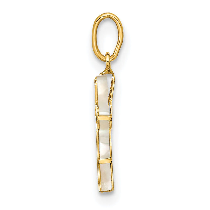 14K Polished Mother of Pearl Cross Pendant-YC1494