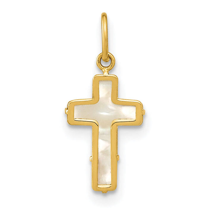 14K Polished Mother of Pearl Cross Pendant-YC1494