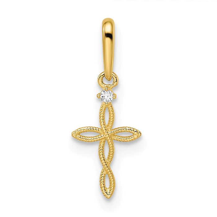 14k CZ Textured Cross Pendant-YC1499