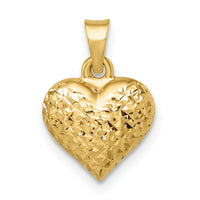 14k Polished Diamond-cut Medium Puffed Heart Pendant-YC1504