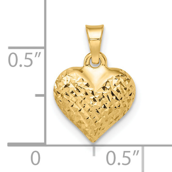 14k Polished Diamond-cut Medium Puffed Heart Pendant-YC1504