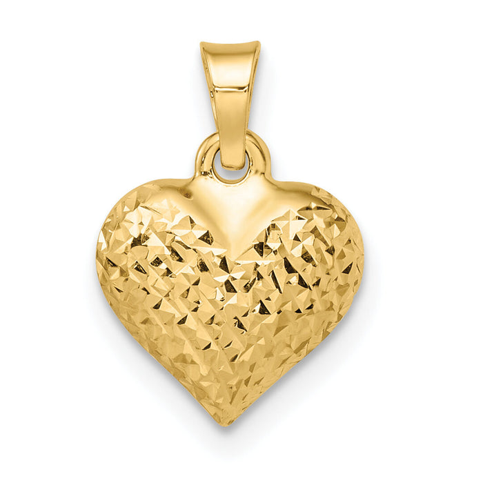 14k Polished Diamond-cut Medium Puffed Heart Pendant-YC1504