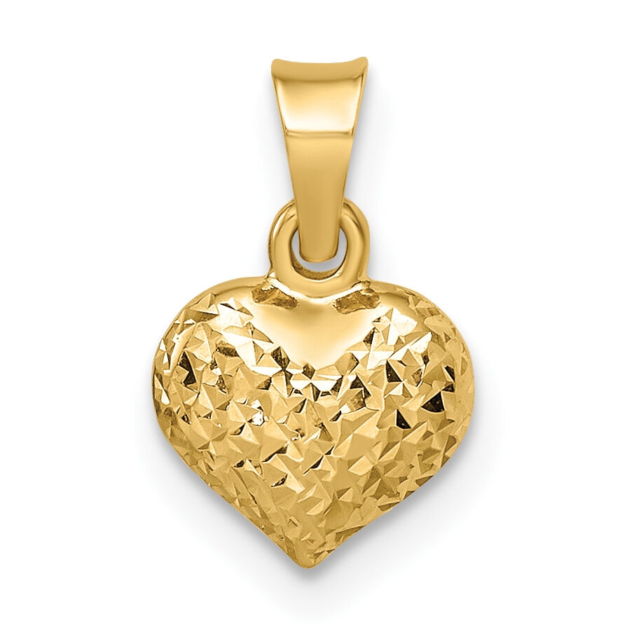 14k Polished Diamond-cut Small Puffed Heart Pendant-YC1505