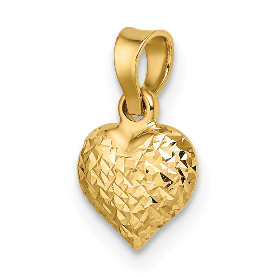 14k Polished Diamond-cut Small Puffed Heart Pendant-YC1505
