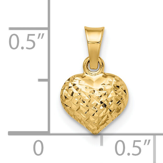 14k Polished Diamond-cut Small Puffed Heart Pendant-YC1505