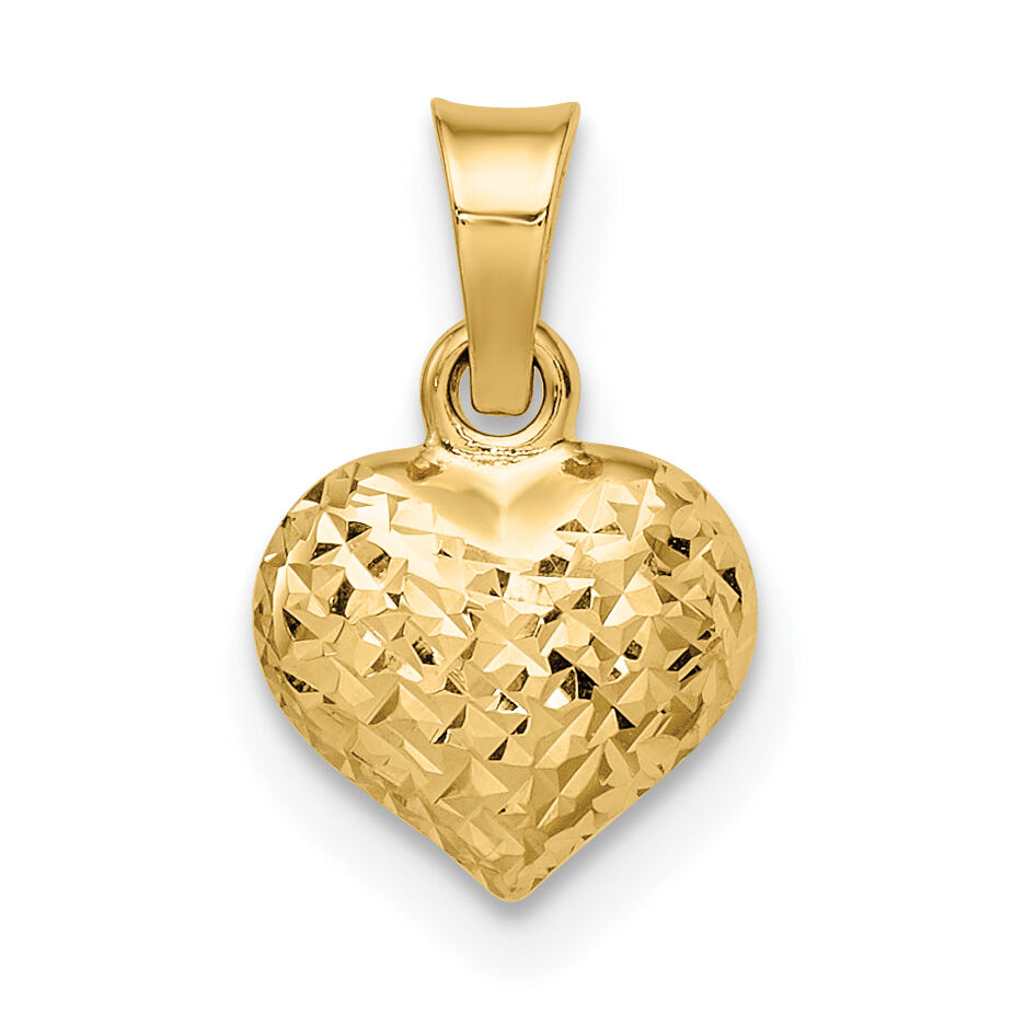 14k Polished Diamond-cut Small Puffed Heart Pendant-YC1505