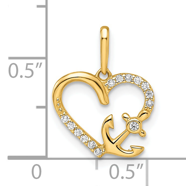 14k CZ Heart with Anchor Pendant-YC1507