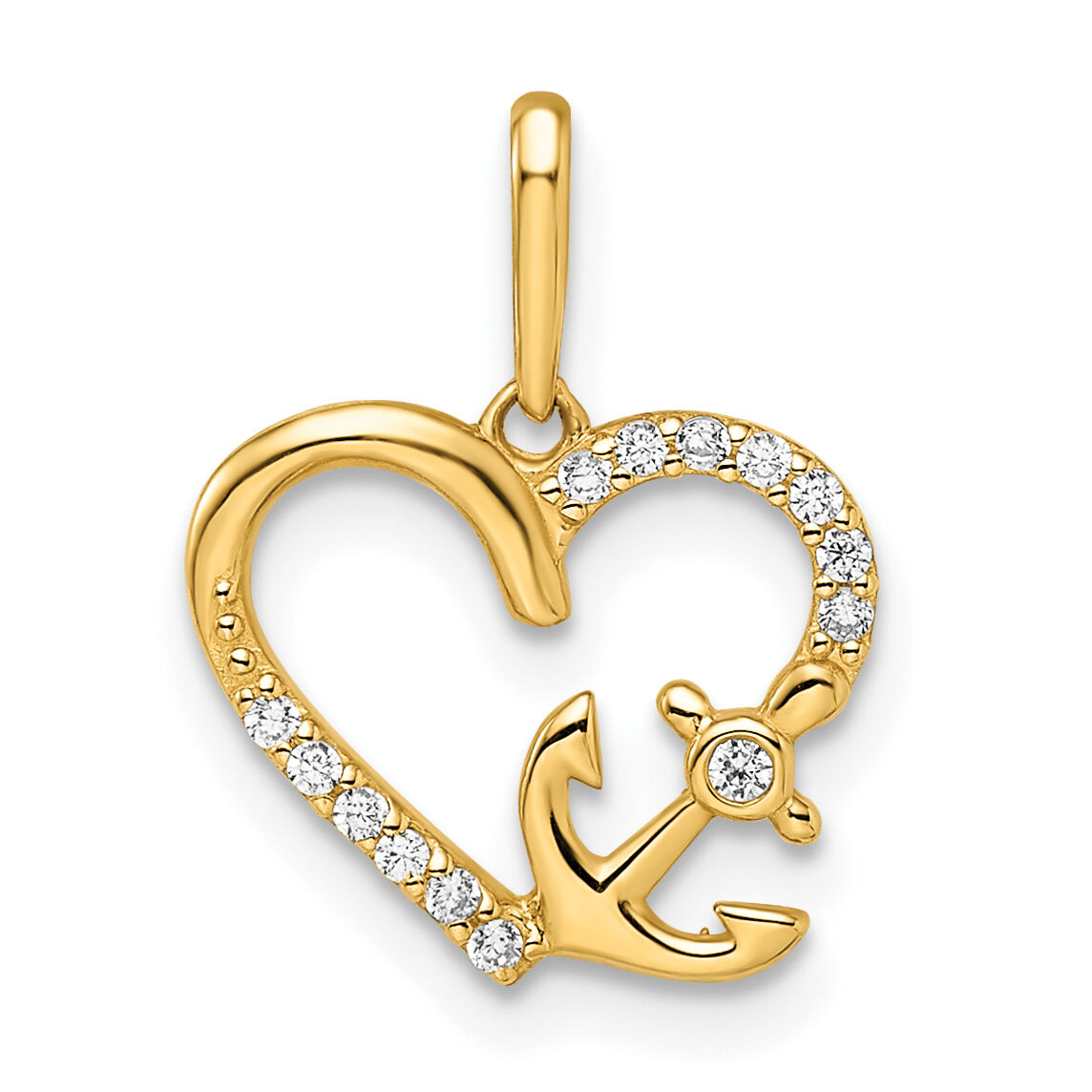 14k CZ Heart with Anchor Pendant-YC1507