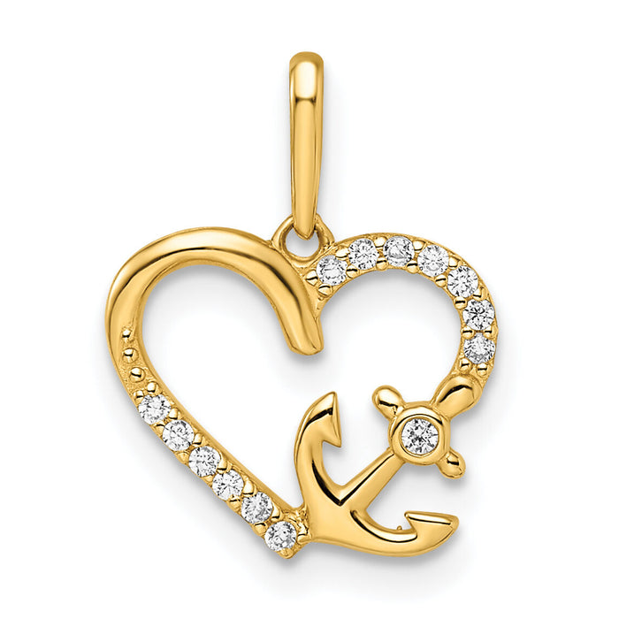 14k CZ Heart with Anchor Pendant-YC1507