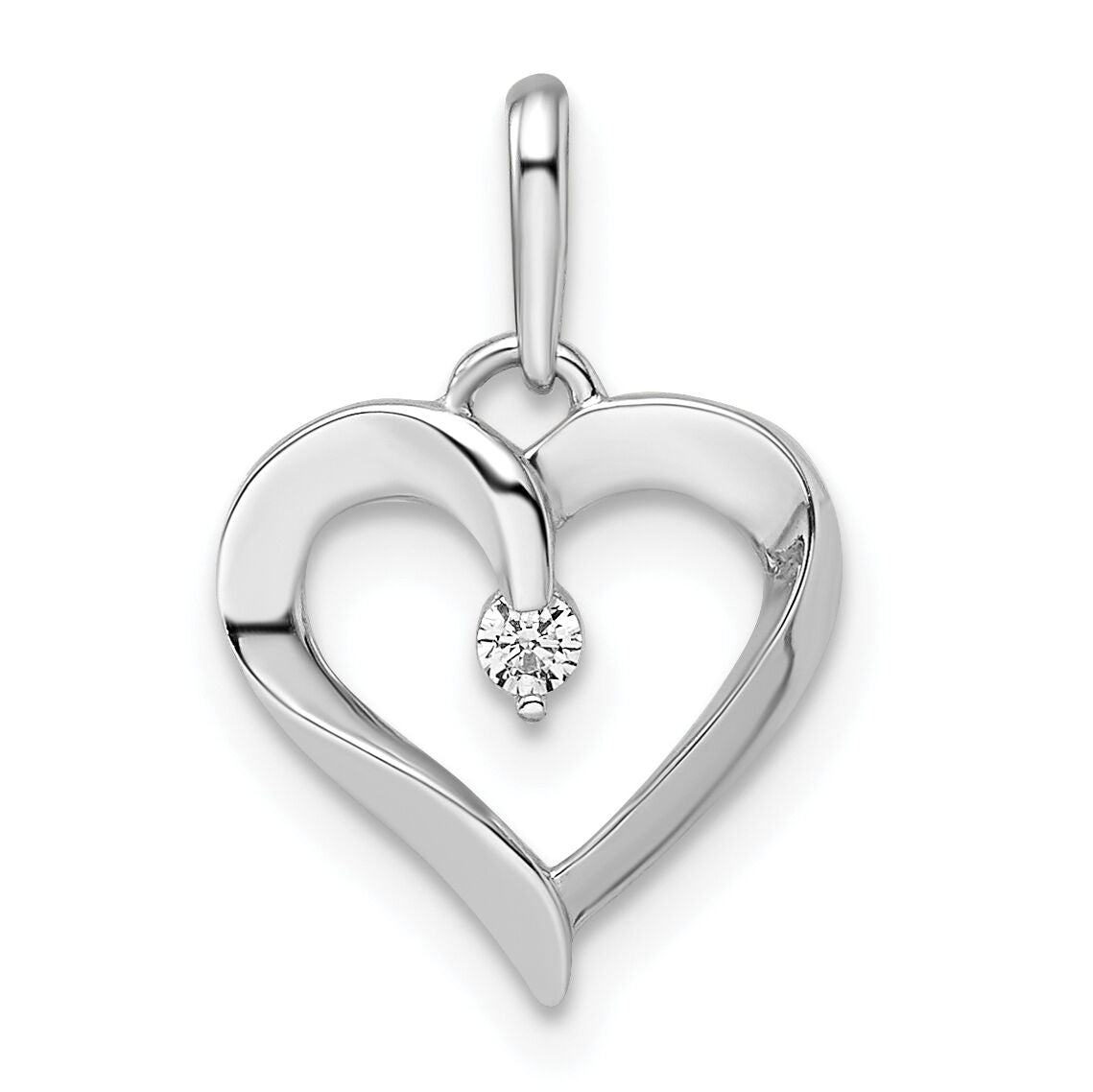 14k White Gold CZ Heart Pendant-YC1513