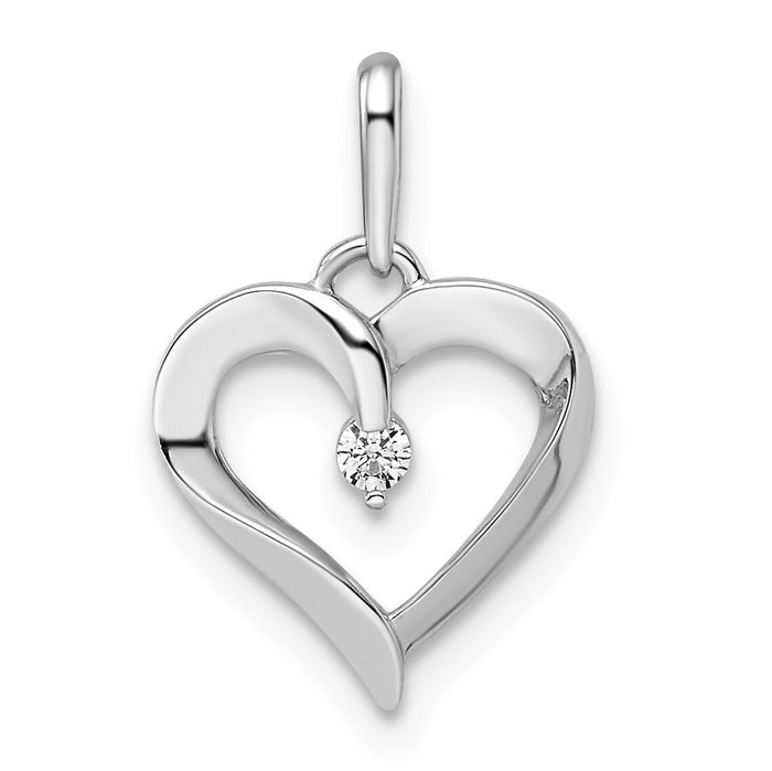 14k White Gold CZ Heart Pendant-YC1513