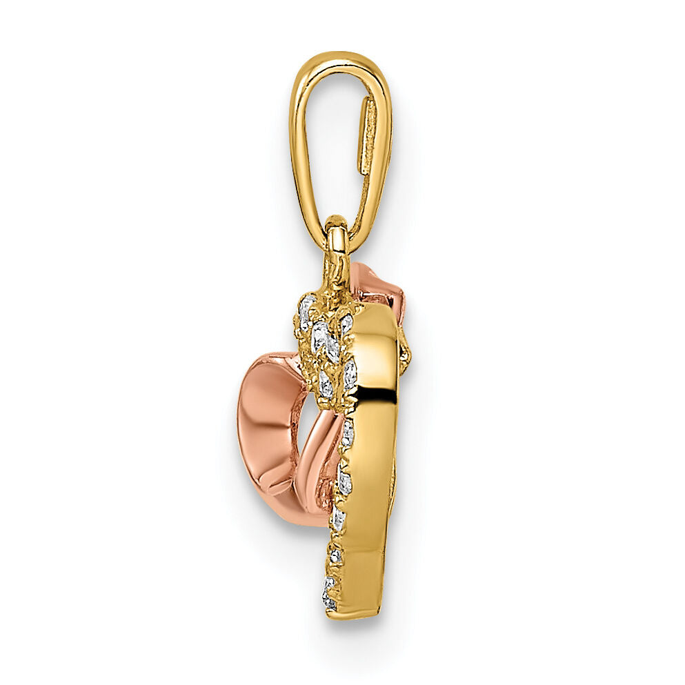 14k Two-tone CZ Hearts Pendant-YC1516