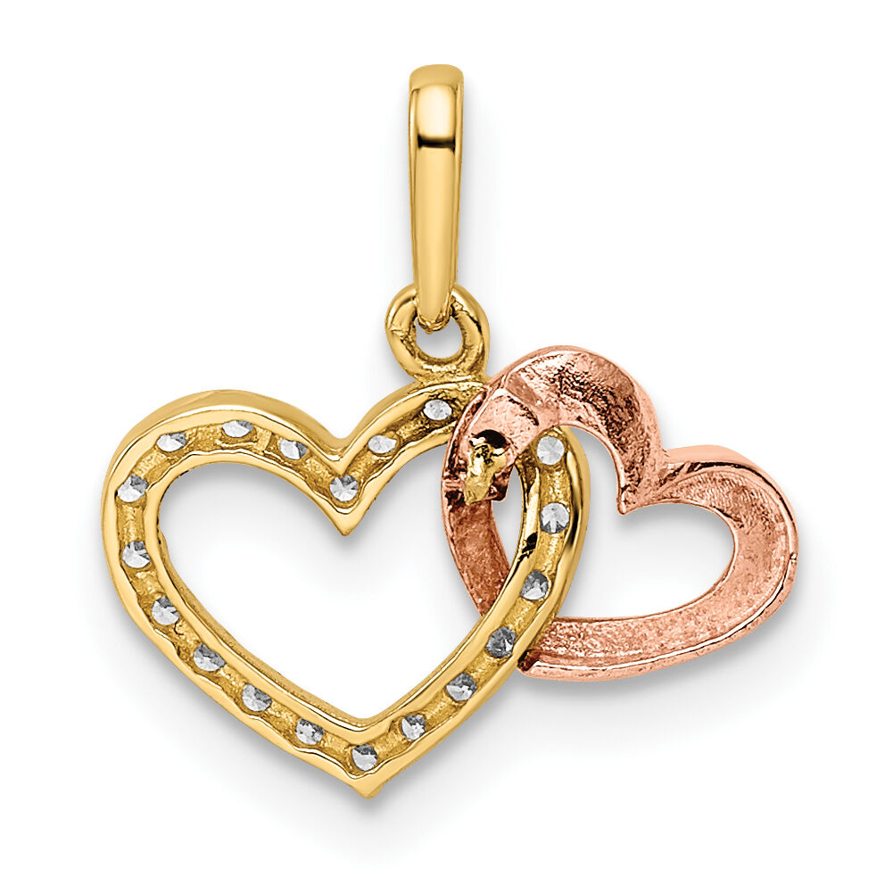 14k Two-tone CZ Hearts Pendant-YC1516