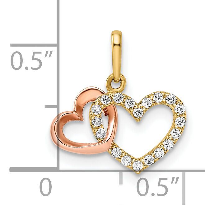 14k Two-tone CZ Hearts Pendant-YC1516