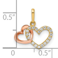 14k Two-tone CZ Hearts Pendant-YC1516