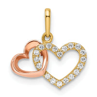 14k Two-tone CZ Hearts Pendant-YC1516