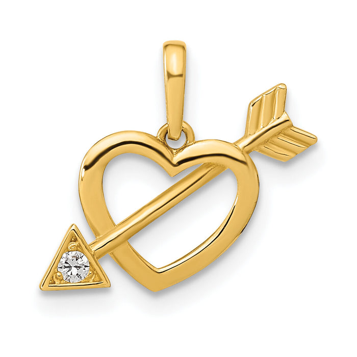 14K Polished Cut out Heart with Arrow CZ Pendant-YC1518