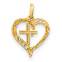 14K Polished Open Heart with Cross CZ Pendant-YC1521