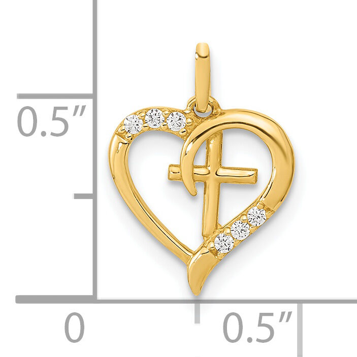 14K Polished Open Heart with Cross CZ Pendant-YC1521