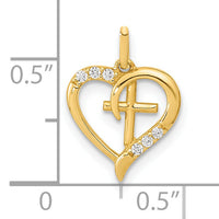 14K Polished Open Heart with Cross CZ Pendant-YC1521