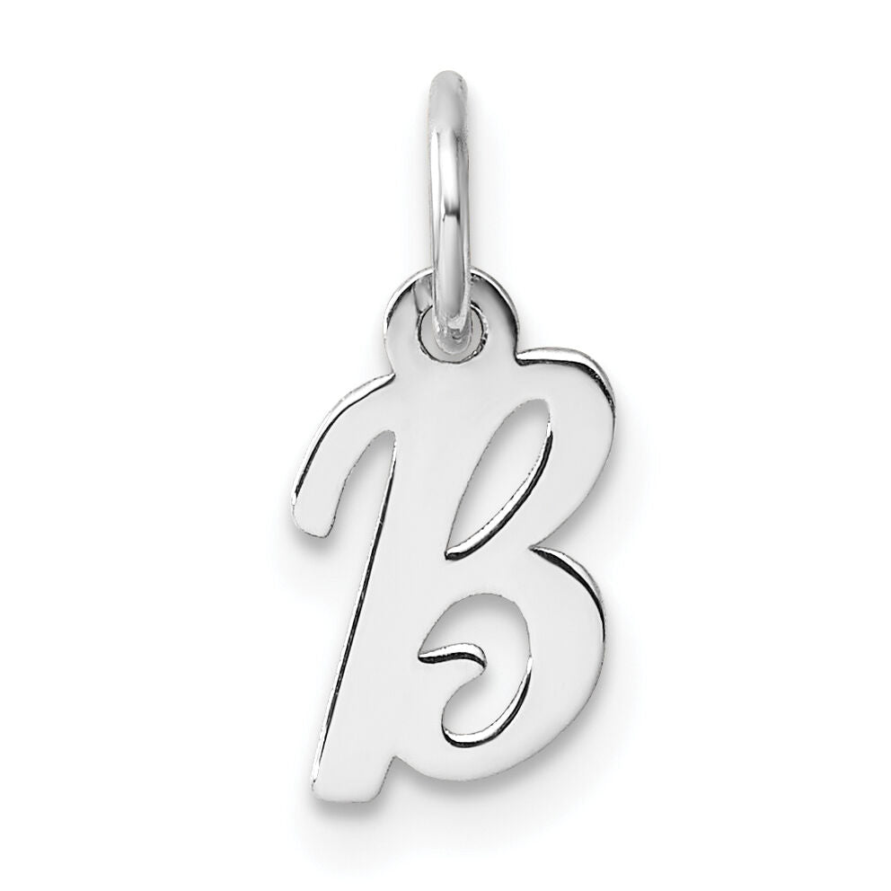 14k White Gold Small Script Letter B Initial Charm-YC1527B