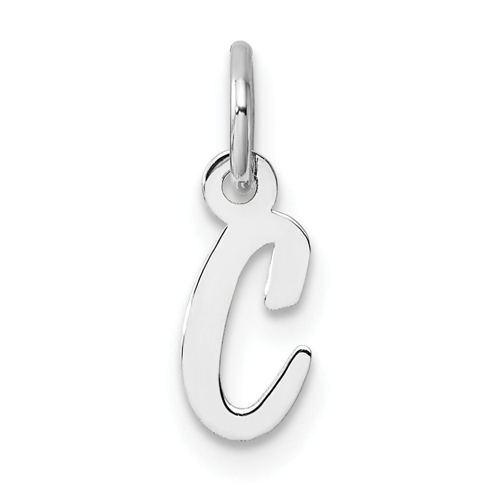14k White Gold Small Script Letter C Initial Charm-YC1527C