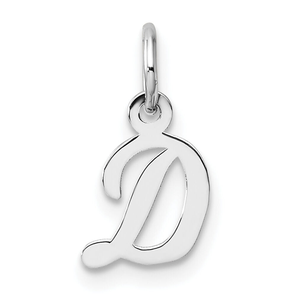 14k White Gold Small Script Letter D Initial Charm-YC1527D