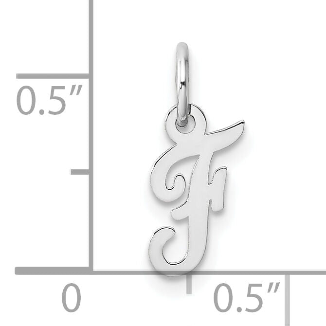 14k White Gold Small Script Letter F Initial Charm-YC1527F