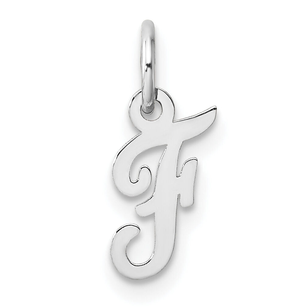 14k White Gold Small Script Letter F Initial Charm-YC1527F