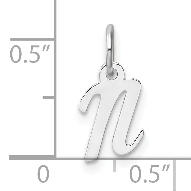 14k White Gold Small Script Letter N Initial Charm-YC1527N