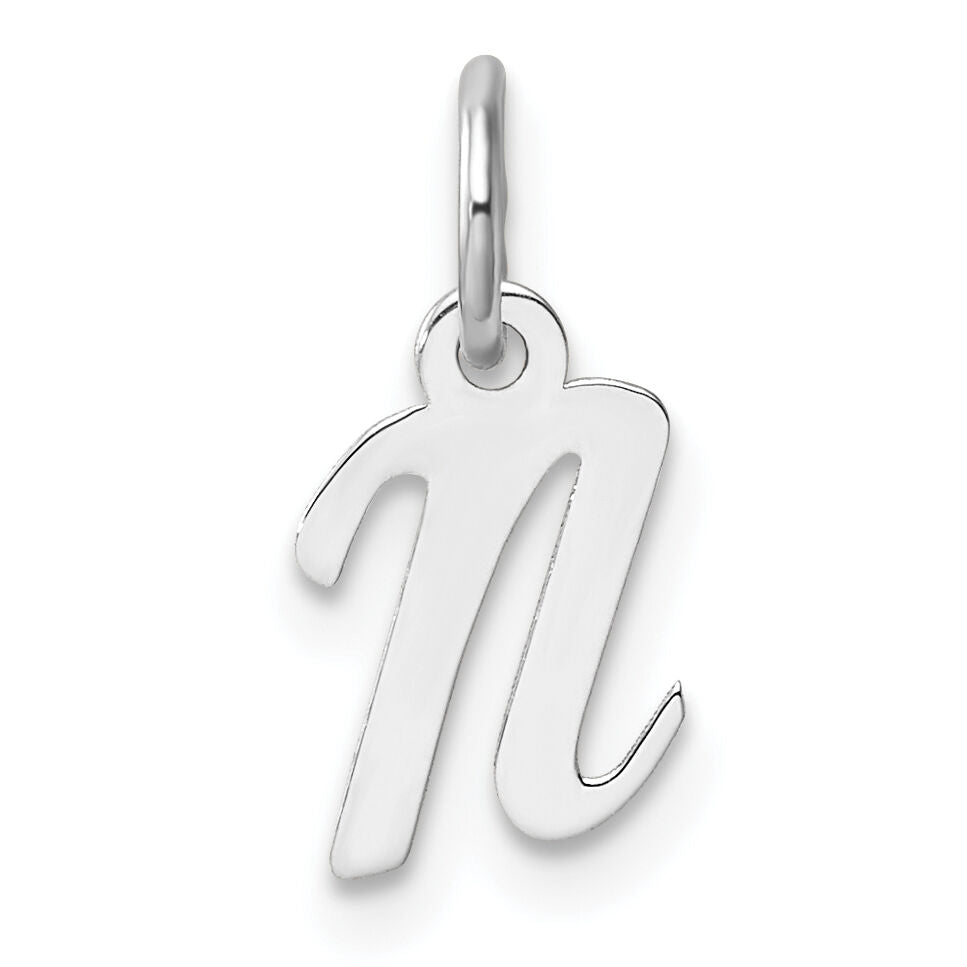 14k White Gold Small Script Letter N Initial Charm-YC1527N
