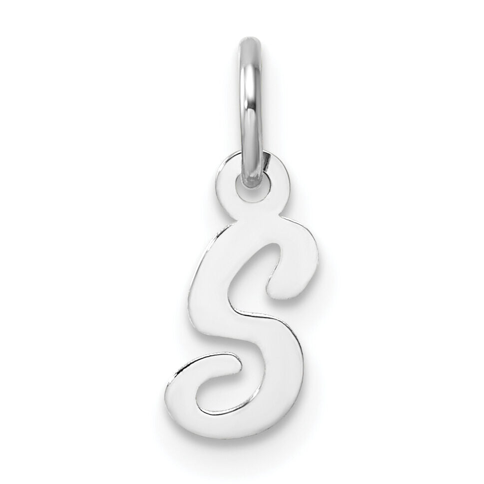 14k White Gold Small Script Letter S Initial Charm-YC1527S