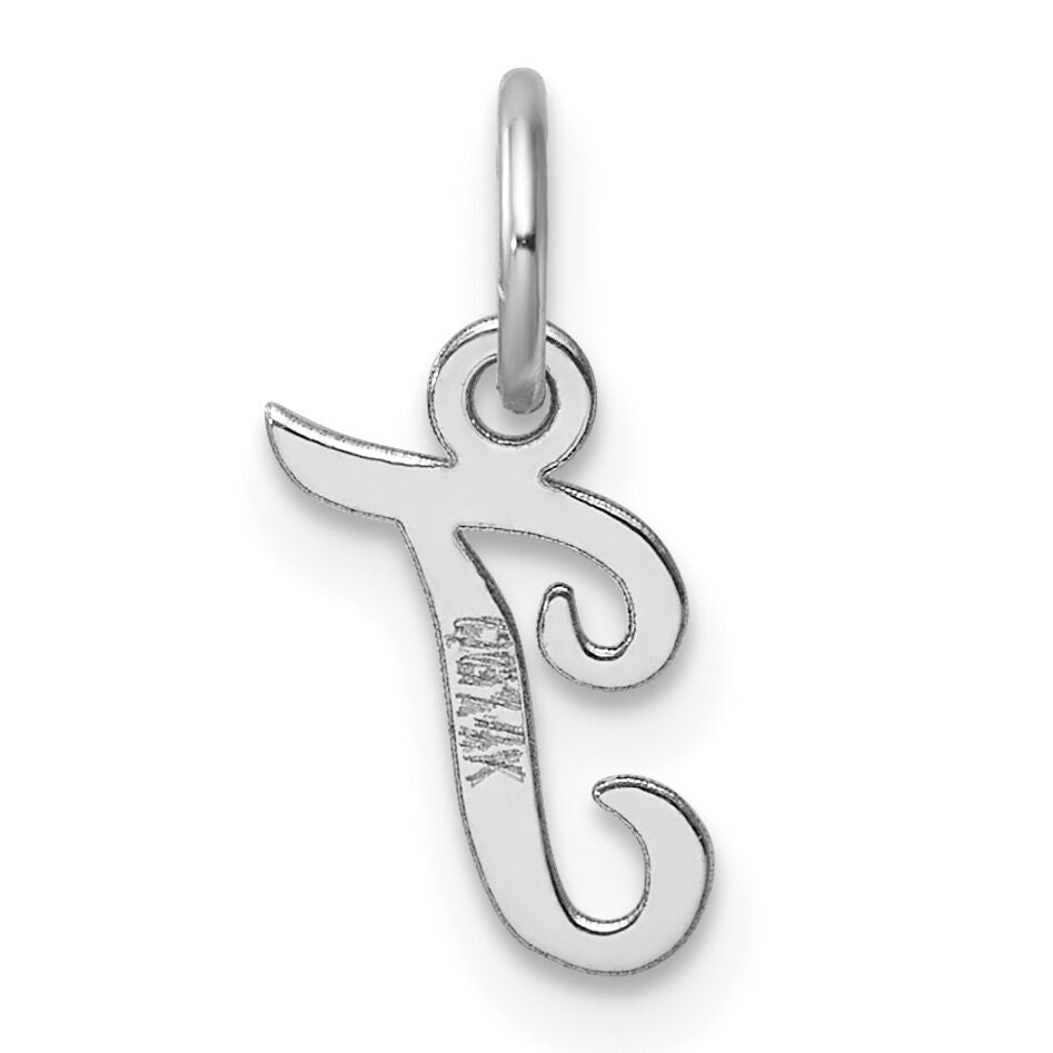 14k White Gold Small Script Letter T Initial Charm-YC1527T