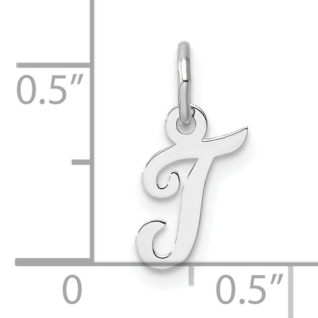 14k White Gold Small Script Letter T Initial Charm-YC1527T