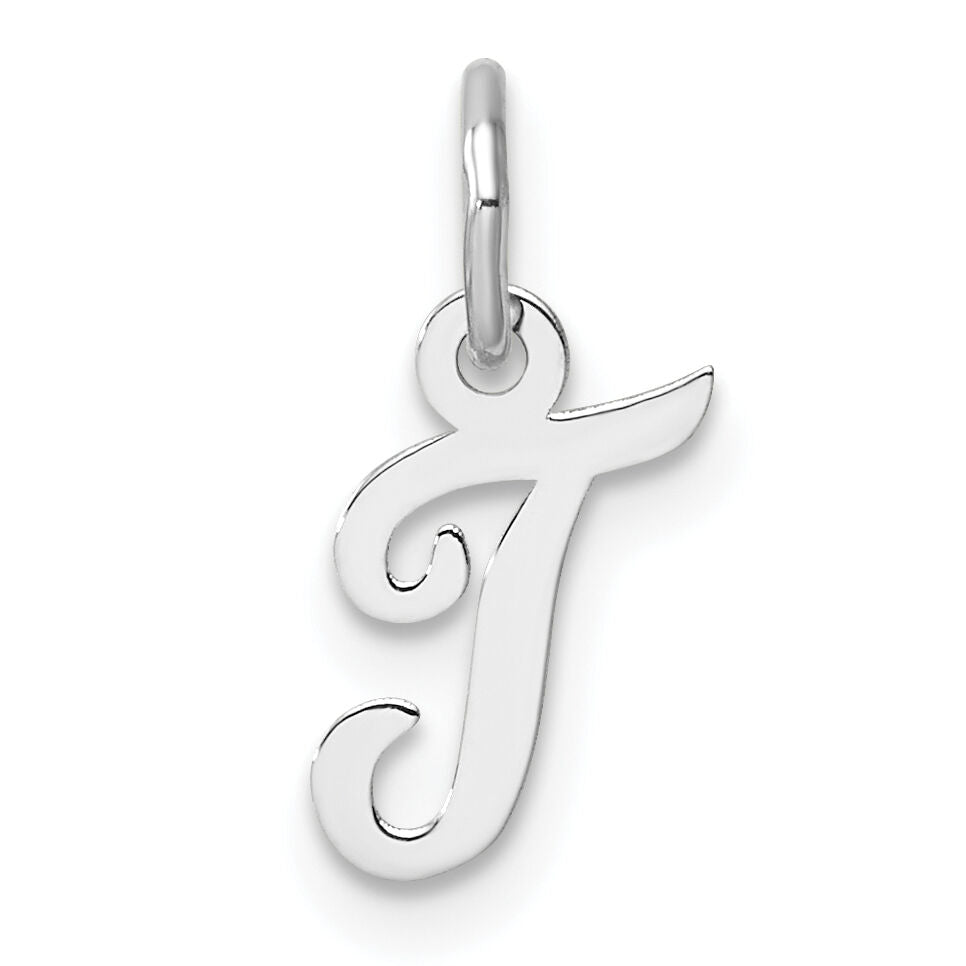 14k White Gold Small Script Letter T Initial Charm-YC1527T