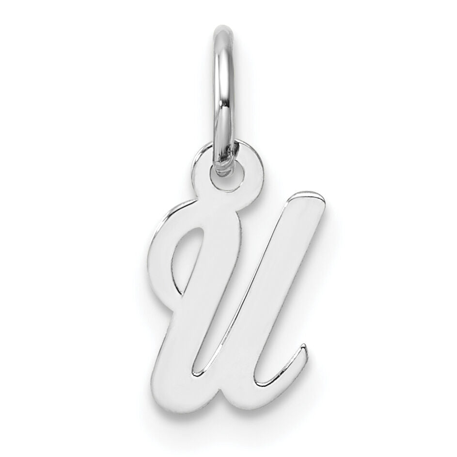 14k White Gold Small Script Letter U Initial Charm-YC1527U