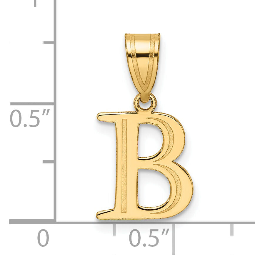 14k Polished Etched Letter B Initial Pendant-YC1539B
