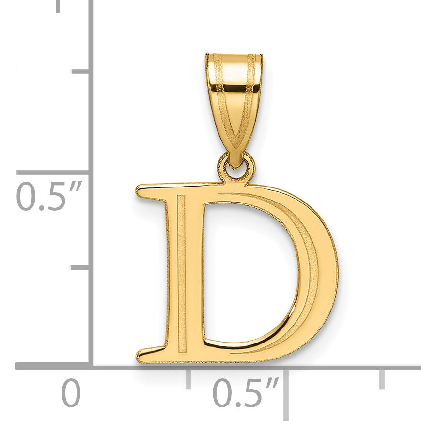 14k Polished Etched Letter D Initial Pendant-YC1539D