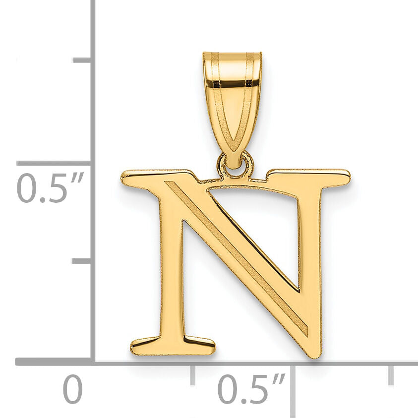 14k Polished Etched Letter N Initial Pendant-YC1539N