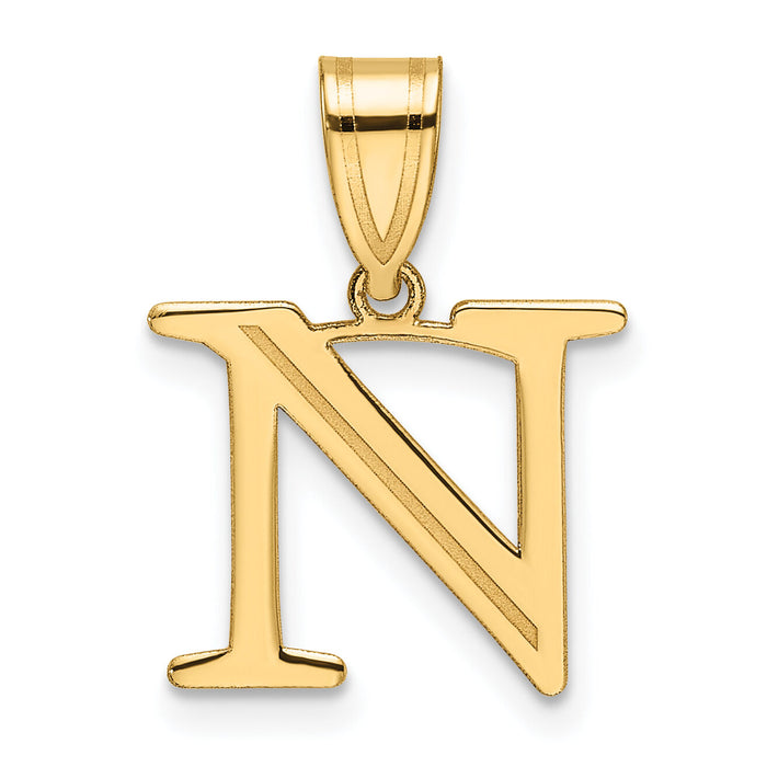 14k Polished Etched Letter N Initial Pendant-YC1539N
