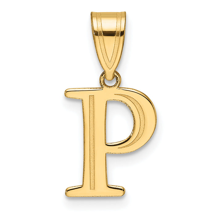 14k Polished Etched Letter P Initial Pendant-YC1539P