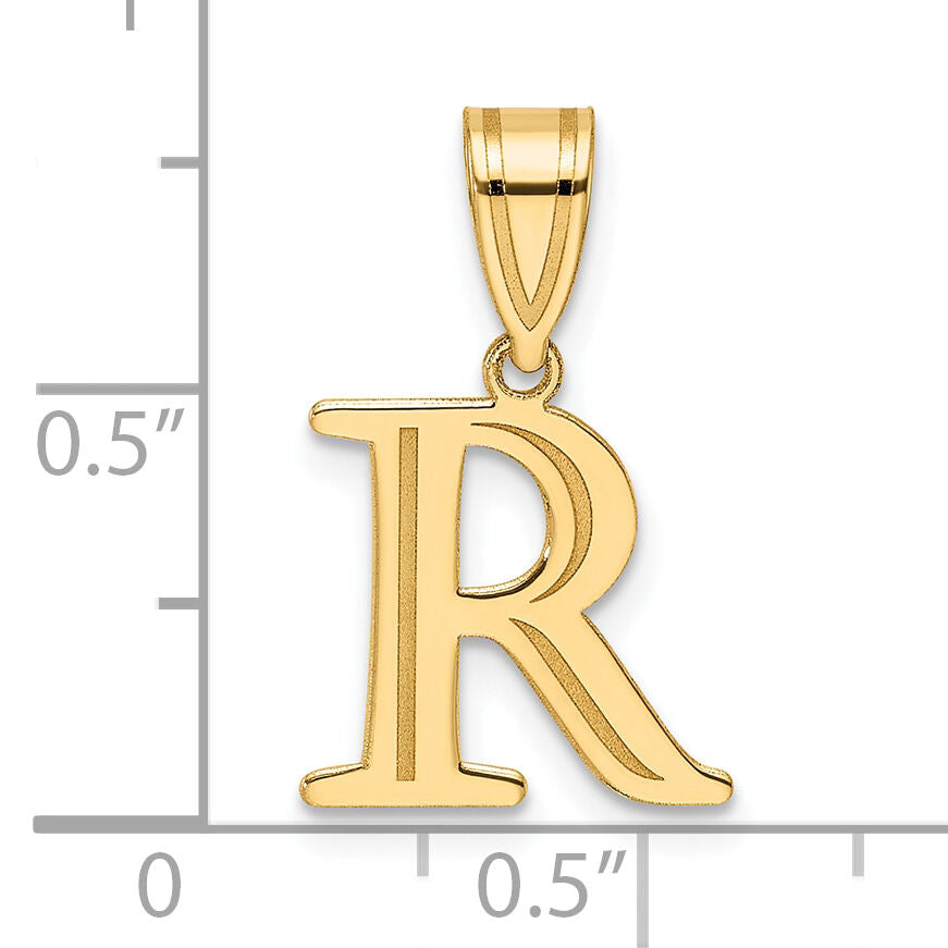 14k Polished Etched Letter R Initial Pendant-YC1539R