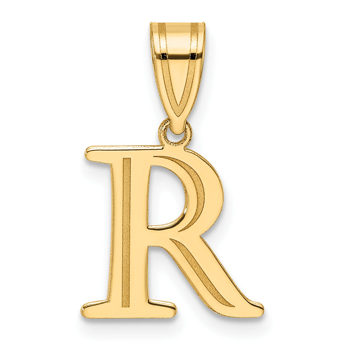 14k Polished Etched Letter R Initial Pendant-YC1539R